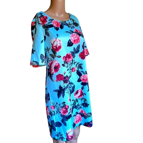 👗📏CeCe Woman's Blue Floral Sheath Dress Boat Neckline Knee Length Size Small - Picture 7 of 10